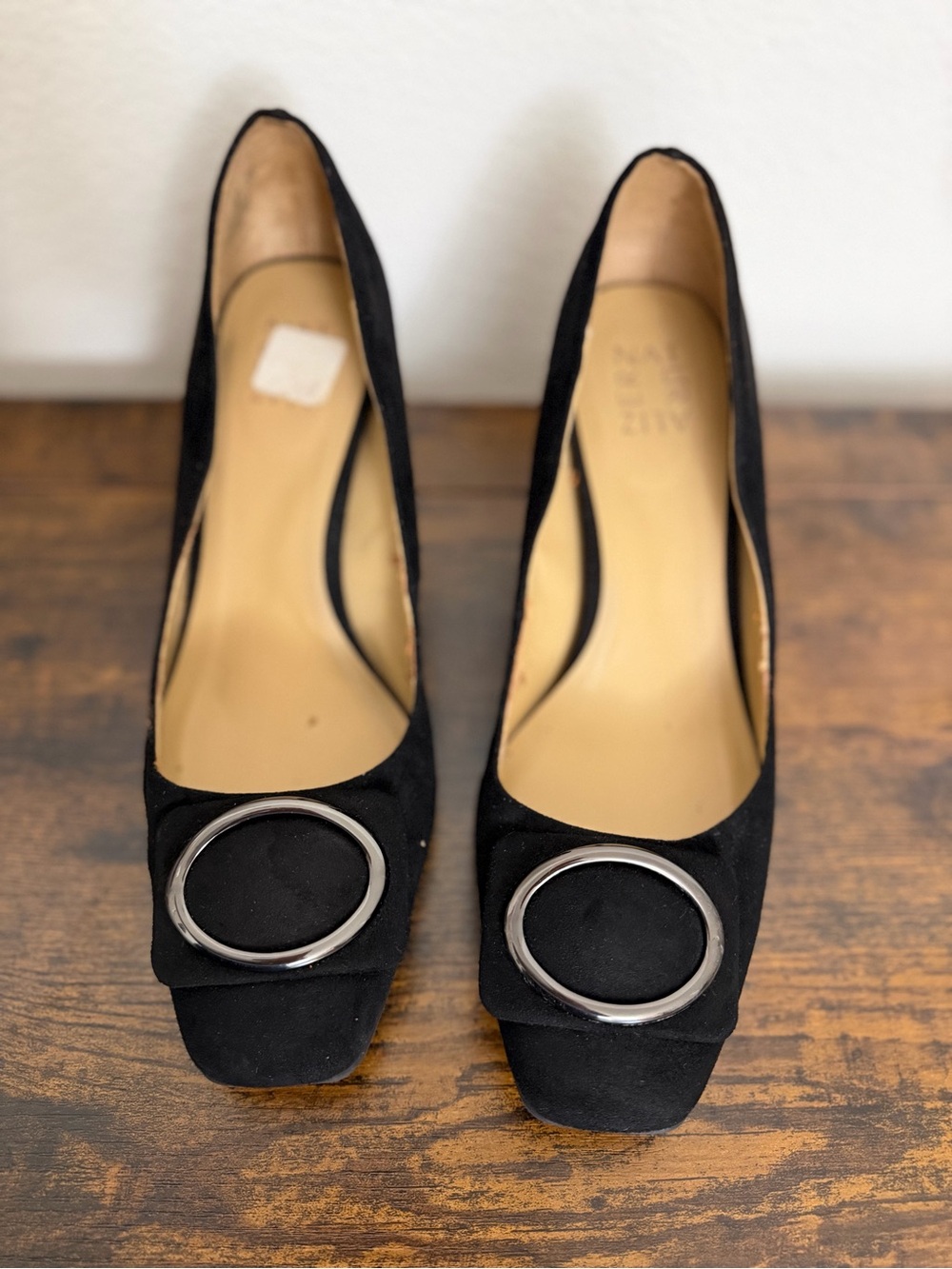 Naturalizer Black Suede Heels with Silver Ring Accent